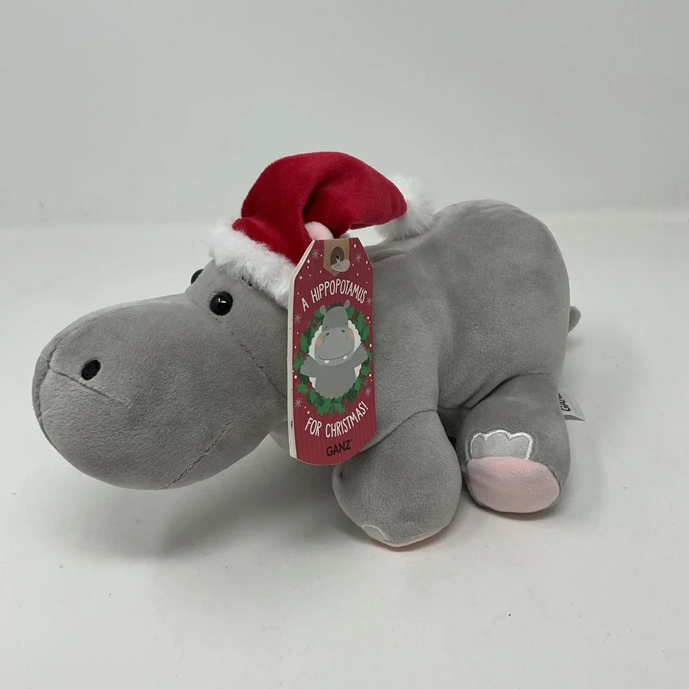 Ganz Gray Hippo Stuffed Plush Santa Hat I Want a Hippopotamus for Christmas